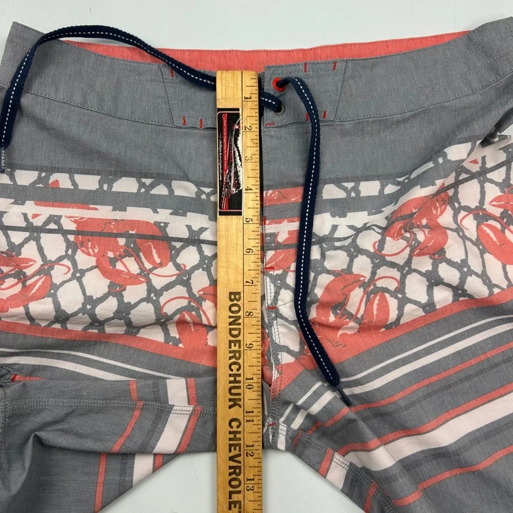 Sperry Mens Board Shorts Gray‎ Coral Lobster Net Stripe Swim Trunks Size 34